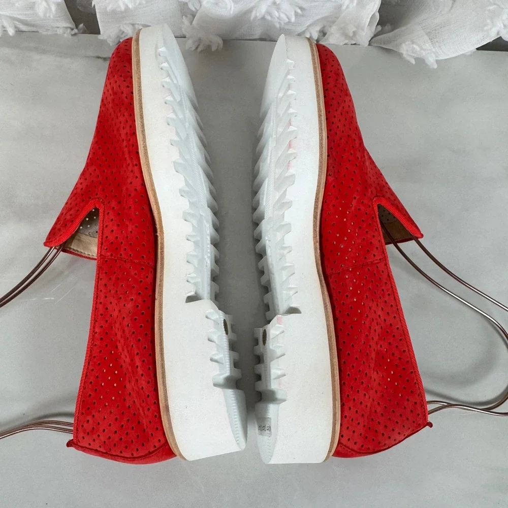 Paul Green Cailey Red Perforated Leather Loafers‎ Slip On Comfort Casual Size 6